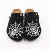 Gothic Men's Boston-Style Clogs with Spider & Web Embroidery, Comfort Cork Footbed, Adjustable Buckle Casual Slip-On Shoes
