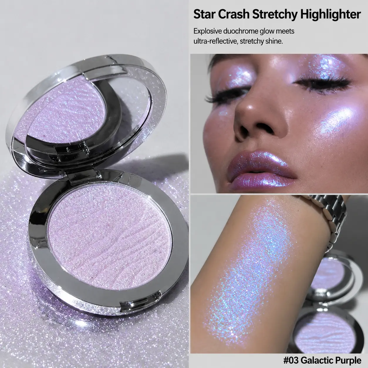 Single Color Highlighter Disc - Illuminating DiamondFlash Effect for Under-Eye & Face, Pearlescent MashedPotato Texture, Long-Lasting Non-Smudging GlitterCream, Rose Gold Round Compact, Radiant All-ShineContour Enhancer (5 Shades Available)