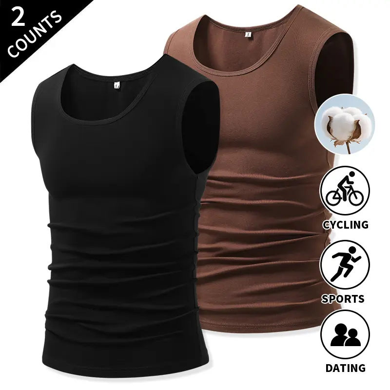 Summer Wins 2-Pack Men’s U-Neck Cotton Sleeveless Tank Tops – Lightweight, Breathable Underwear Shirts for Gym Workouts, Loungewear, Casual Everyday Summer Outfits