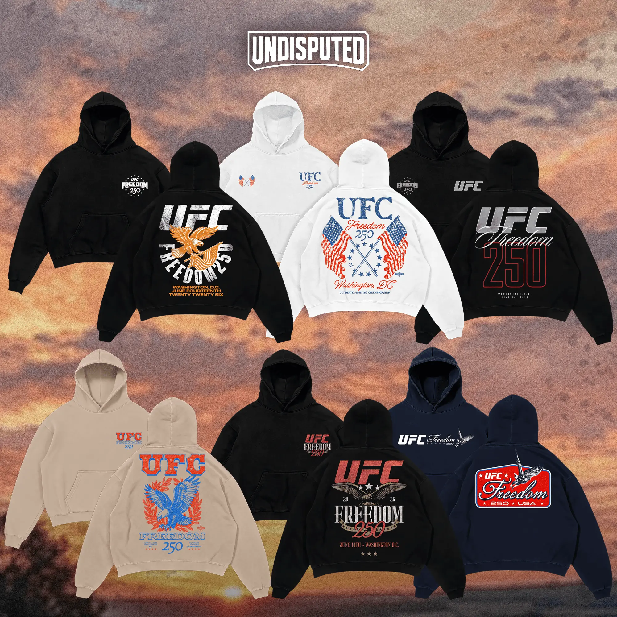 UNDISPUTED UFC Freedom 250 Collection Heavy Cotton Hoodie Shirt UFC White House Tshirt UFC Fan Apparel Menswear Direct-to-garment Breathable Printing