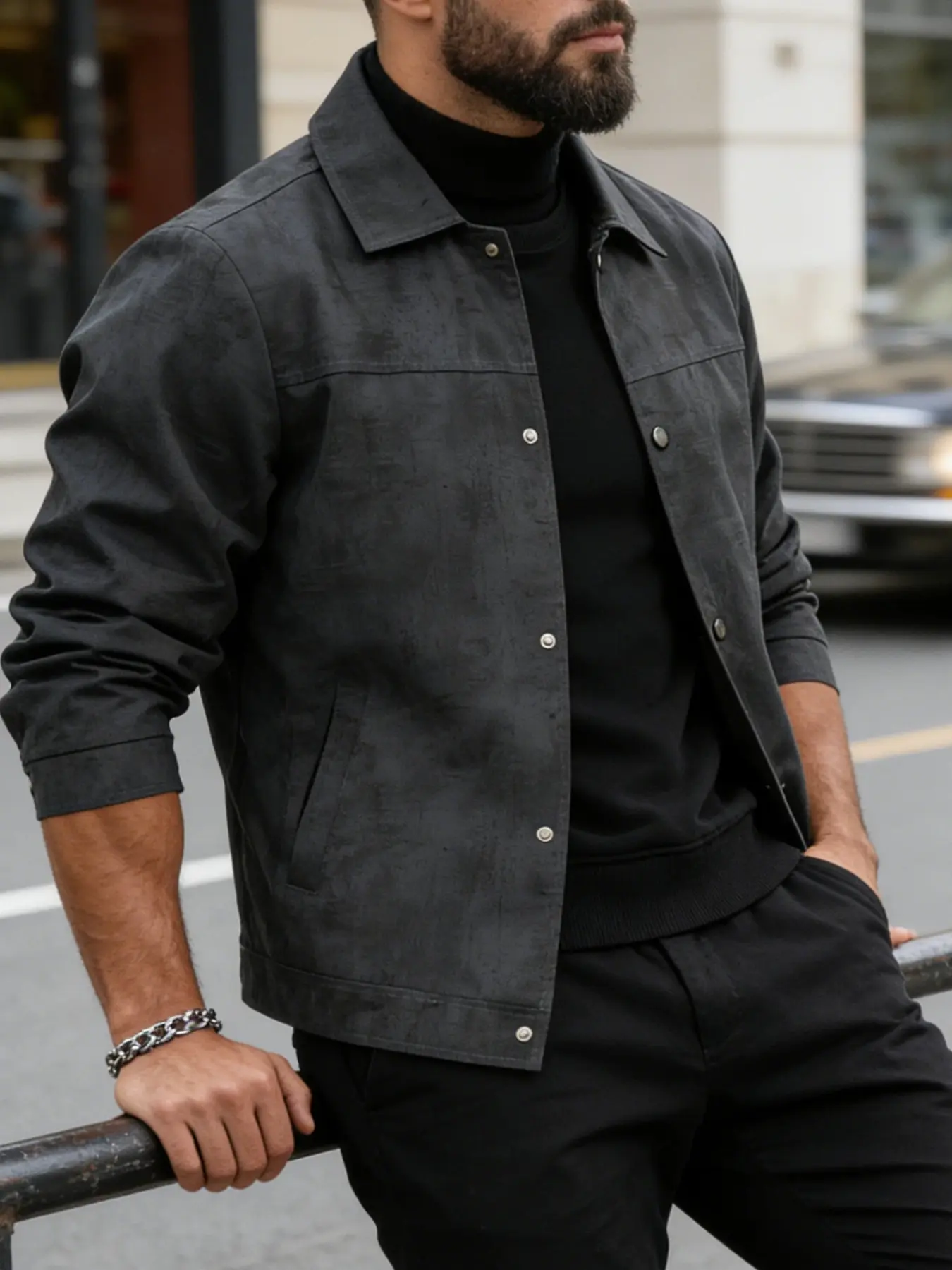 Men's Casual Lapel Jacket, 100% Polyester Fiber, Button Front with Snap Closure, Versatile Light Business Vintage Coat