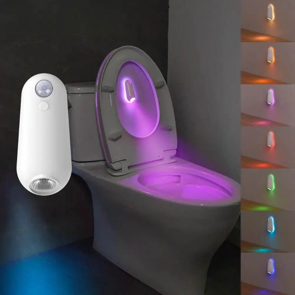 LED Smart Motion Sensor Night Light, Toilet Seat Lights, USB rechargeable 8Color Lamp for Summer Corridor WC Camping Home Decor