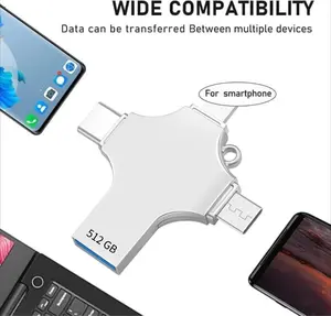 4-in-1 Flash Drive 128GB/256GB Portable USB OTG Memory Stick for iPhone iOS(Need app)