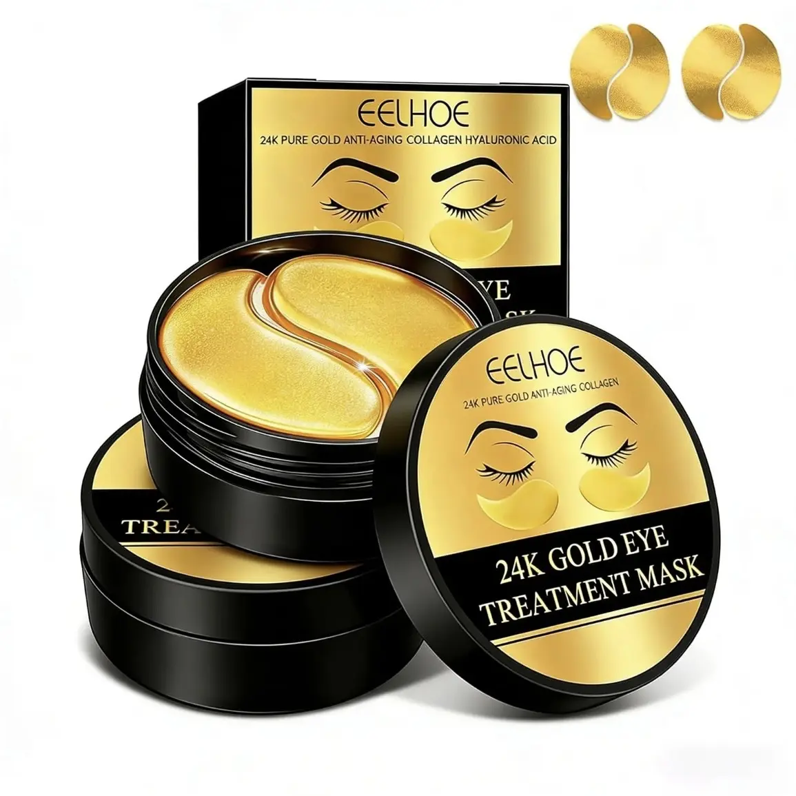 Buy 1 Get 1 Free 24K Gold Collagen Eye & Face Mask Patches, Hyaluronic Acid Moisturizing Hydrating Brightening Skincare, 2 Boxes (120 Pieces Each) for Daily Home Beauty Care depuffs under-eye bag facial use