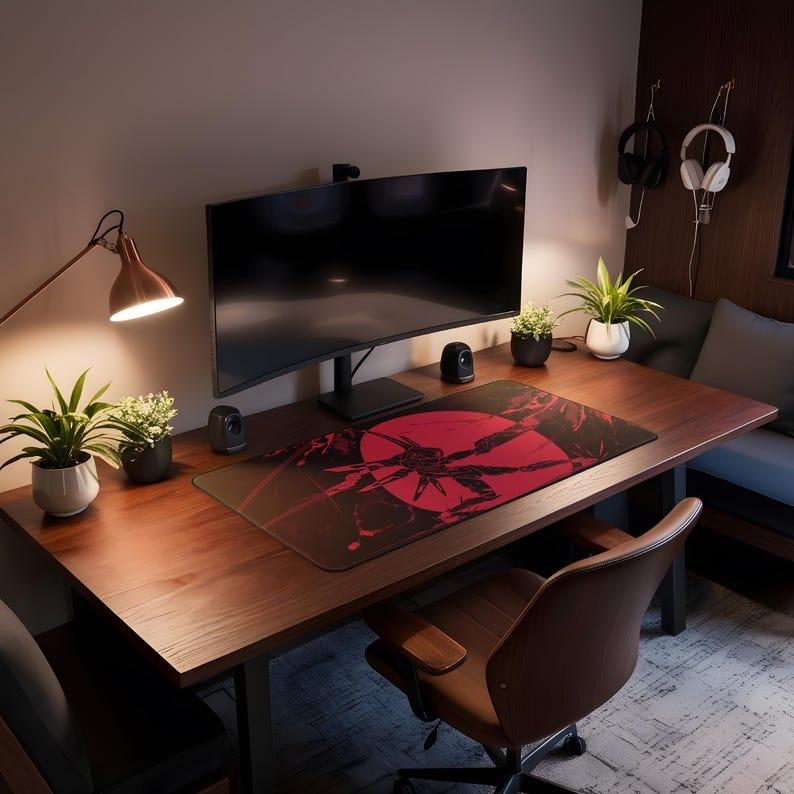 Anime Gaming Desk Mat, Large Extended Mouse Pad, Red Black Desk Pad, Custom XL Keyboard Mat, Computer Desk Accessory, Gamer Gift