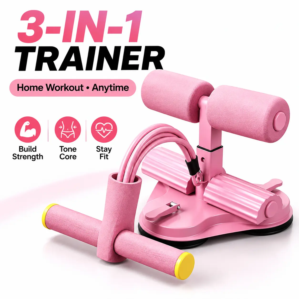 Multifunctional Adjustable Abdominal Muscle Trainer Resistance Bands - Sit Up Assistant with Compact Design, Lightweight & Portable Build, Strong Suction Cup Steady Floor Grip, Core Crunch Training Tool for Flat Tummy Workouts, Crunch Ab Training