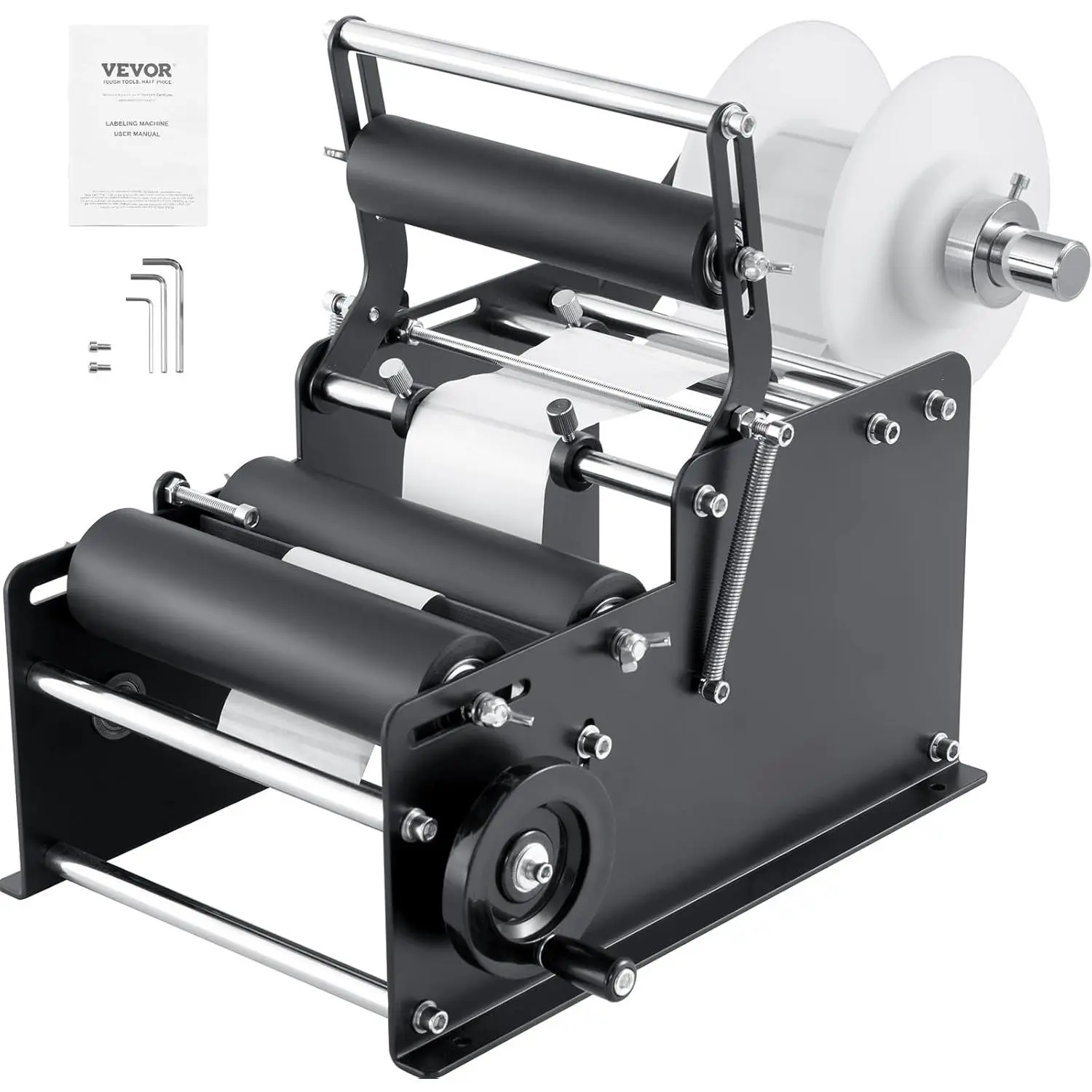 VEVOR Manual Labeling Machine, 15-20pcs/min Applicator for Round Bottles, Drinks & Cosmetics Surfaces, 0.78-4.72in Diameter Adjustable, 18.58x8.98x10.24in (472x228x260mm) with Pressing Bar, 18.58 X 8.98 X 10.24 In