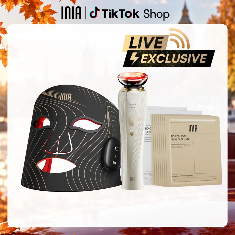 【LIVE EXCLUSIVE】INIA GLOW Wireless LED Mask, Perfect Gift Season Pick,  Live Stream Only BUY 1 GET 10 with FLARE and 8pcs Collagen Real Deep Mask, Facial Light Therapy