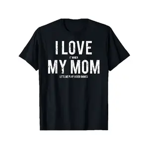 Men's & Boys' Funny I Love My Mom Video Games T-Shirt - Sarcastic Gamer Gift Tee with Random Print, 180g Soft Breathable Fabric, Casual Short Sleeve Round Neck Shirt for Christmas Gifts, Teens, Boys, Men, PLUS SIZE