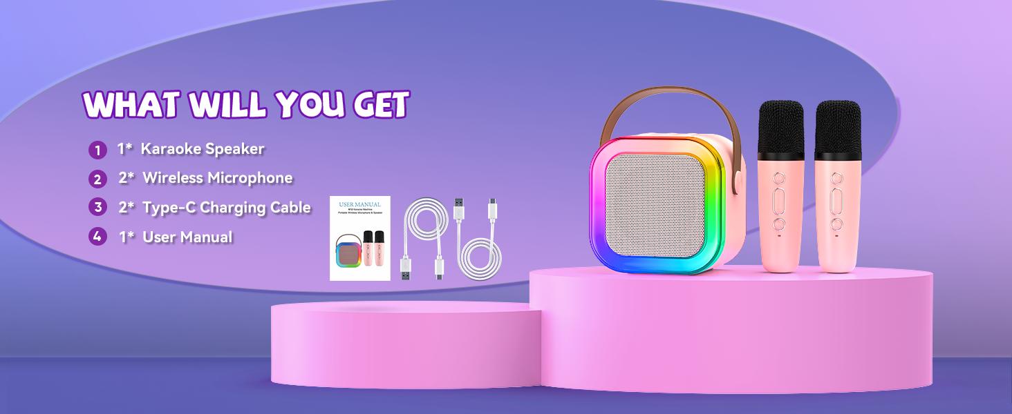 Mini Karaoke Machine for Kids Girls Boys - Birthday Gifts for Ages 4 5 6 7 8+ Year Old - Portable Bluetooth Speaker with 2 Wireless Microphone - Kids' Instrument Accessories - Pink Mini Karaoke Machine for Kids Girls Boys - Birthday Gifts for Ages 4 5 6 7 8+ Year Old - Portable Bluetooth Speaker with 2 Wireless Microphone - Kids' Instrument Accessories - Pink