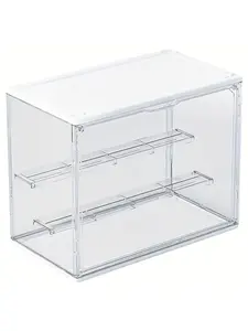3-Tier Clear Plastic Display Case with Step & Magnetic Closure, Stackable Storage Box for Desktop Organization & Showcase