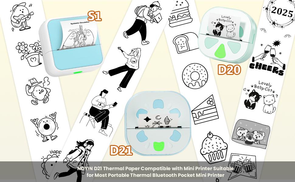 Self-Adhesive Thermal Paper, 57mm × 2.8m Mini Printer Papers Sticker Paper Thermal Printing Labels, Black on White, Compatible with D20, D21, S1 Mini Label Printers, 3 Rolls