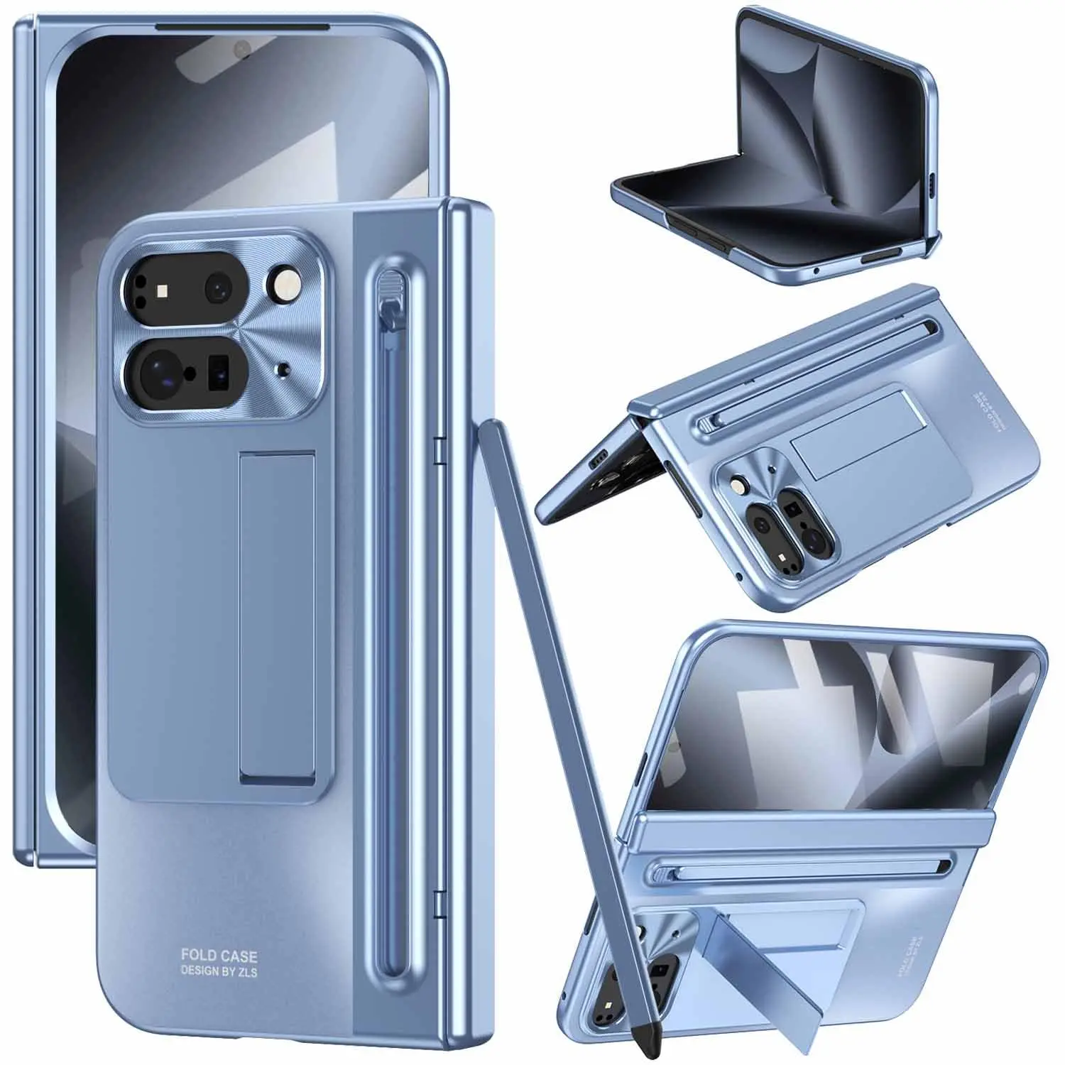 Google Pixel 10 Pro Fold Smartphone Casing with Pen, Pen Holder, Hidden Stand, Tempered Glass Screen Protector, Hinge Protection, Heavy-Duty Shockproof Cover for Handheld Cellphone Devices