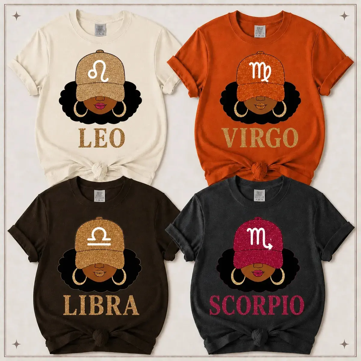 12 Zodiac Girl Shirt, Black Girl Astrology T-Shirt, Leo Virgo Libra Scorpio Tee, Afro Girl Zodiac Graphic Shirt, Glitter Cap Horoscope Apparel - TrendWear USA