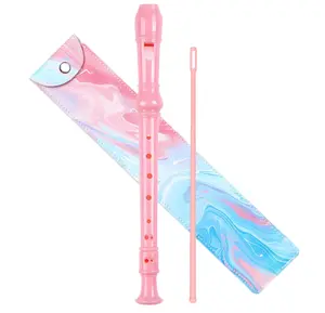 Soprano Recorder for Kids Beginners, German Fingering, C Key, 3 Piece with Cleaning Rod, Bag, Fingering Chart (Pink)…