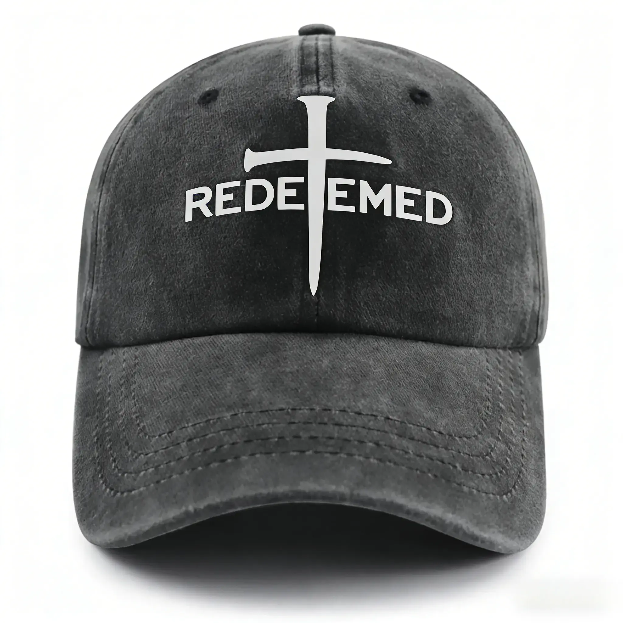 Redeemed Nail Cross Printed Graphic Unisex Washed Vintage Baseball Cap Christian Faith Hat Snapback