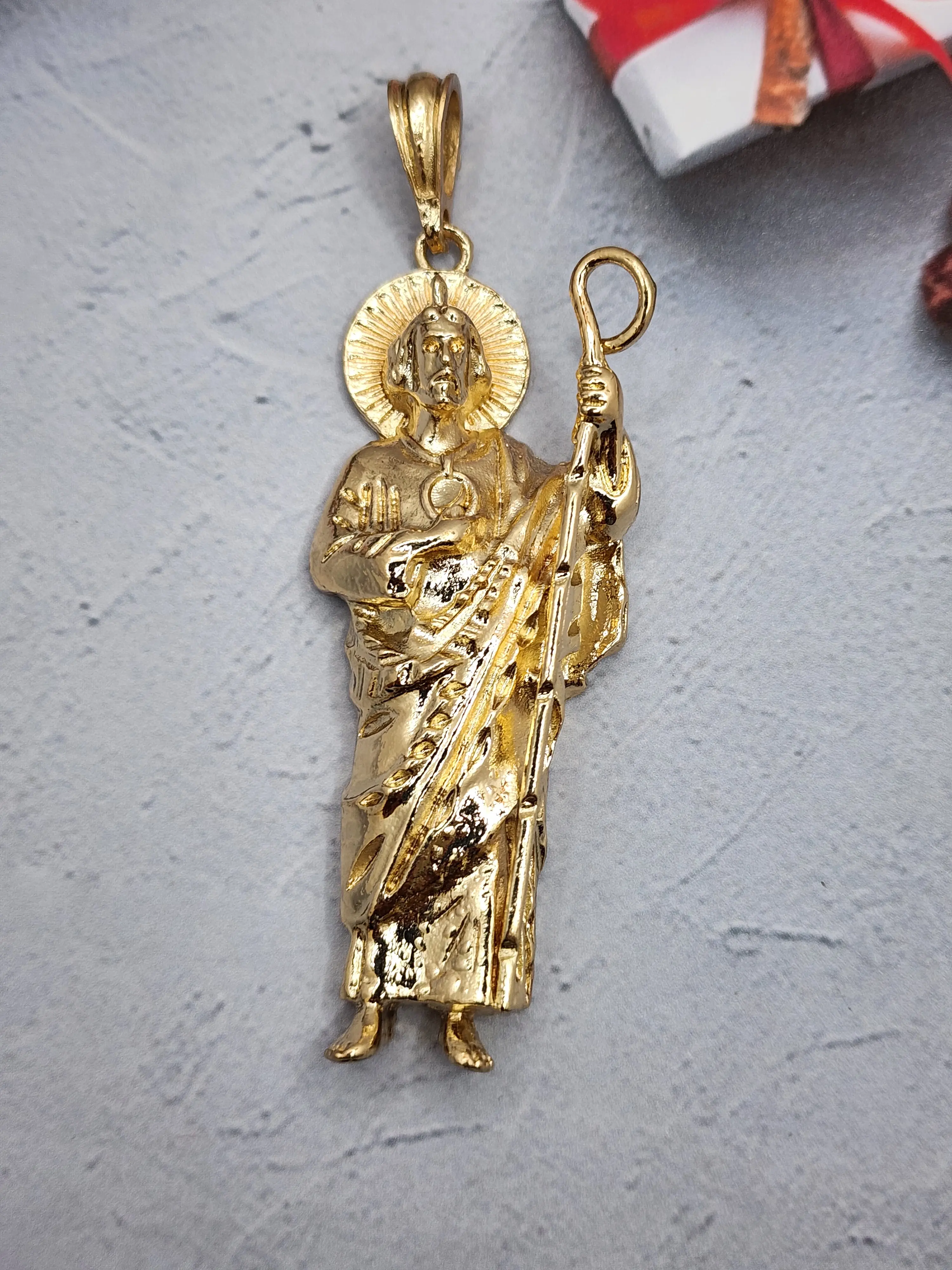 saint jude pendant gold plated 4 inches