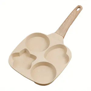 4-cavity Non-stick Egg Frying Pan, 1 Count Multi-purposeKitchen Pancake Pan with Wooden Handle,KitchenCookware for Frying Egg, Pancake, Breakfast