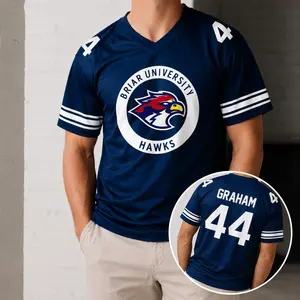 Briar University Hawks Jersey, Sports Jersey Graphic T-Shirt, V-Neck Short Sleeve Tee, Casual Tee for Men