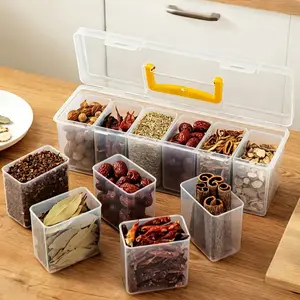 7-Piece Stackable Spice Containers Set, Sealed Divided Storage Boxes, Detachable Seasoning Box, Multi-Sized Kitchen Organizer