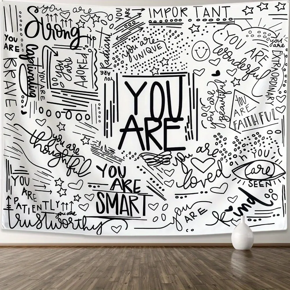 [Inspirational Quote Tapestry] Inspirational Quote Wall Tapestry |   Black and White Motivational Positive Affirmations Saying Wall Decor Aesthetic Tapestry for Bedroom Dorm Classroom