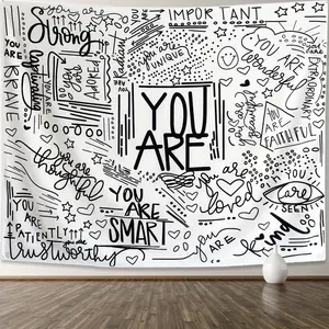 [Inspirational Quote Tapestry] Inspirational Quote Wall Tapestry |   Black and White Motivational Positive Affirmations Saying Wall Decor Aesthetic Tapestry for Bedroom Dorm Classroom