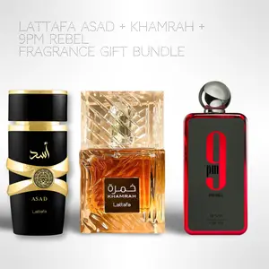 Lattafa Perfume Asad + Khamrah + 9PM Rebel 100ml (3.4oz) Fragrance Collection Starter Pack