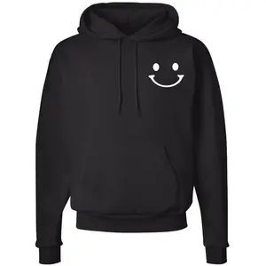 Happy Face Printed Hoodie Minimalist Smile Graphic Cotton Pullover Sweatshirt