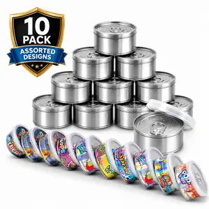 10 Pack Tin Can Style Metal Storage Pull Top Containers with Lids and Decorative Labels