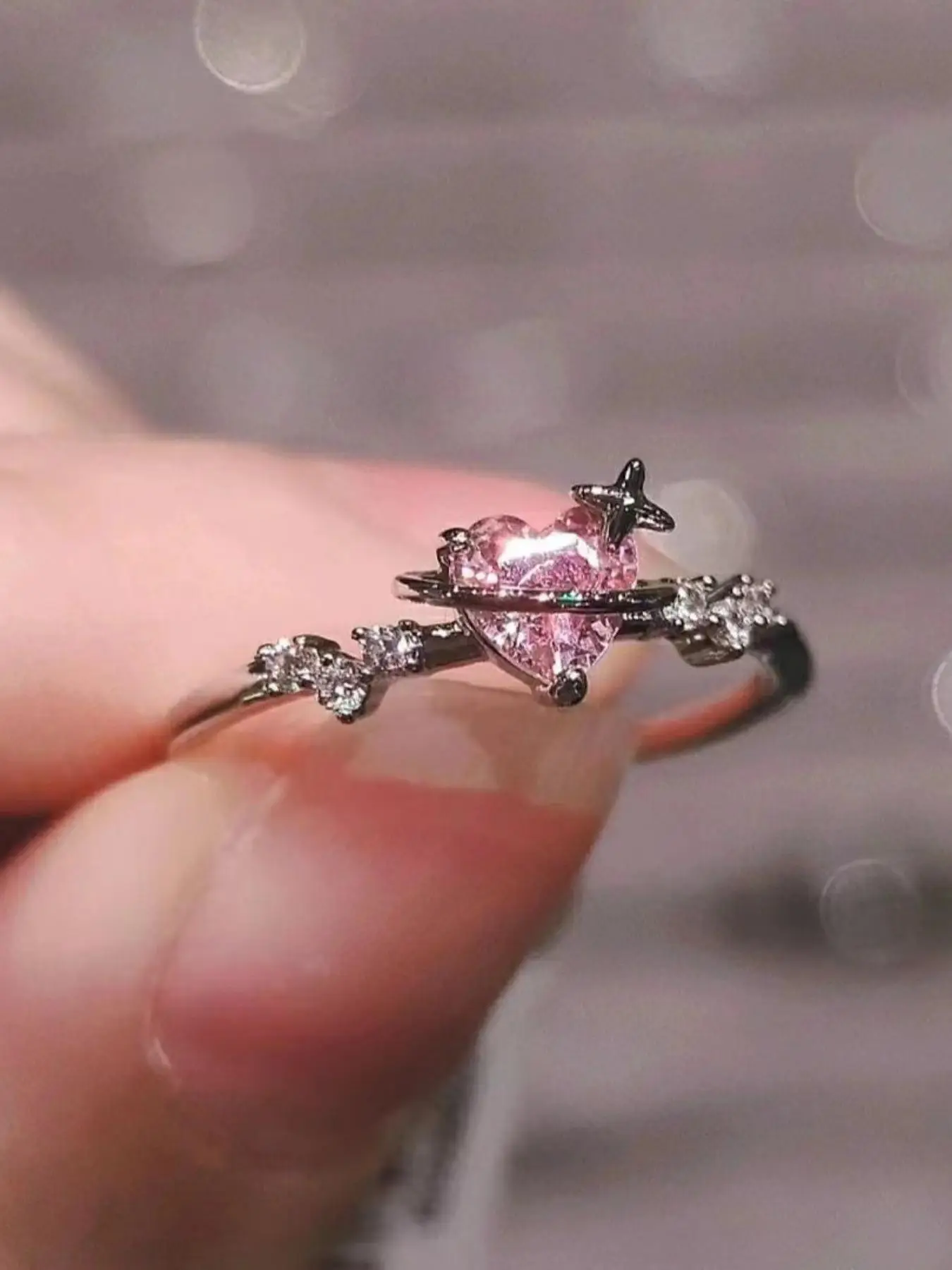 Elegant Heart Design Rhinestone Decor Cuff Ring, Minimalist Cute Style Promise Ring, Fashion Matching Jewelry Accessories for Women & Girls