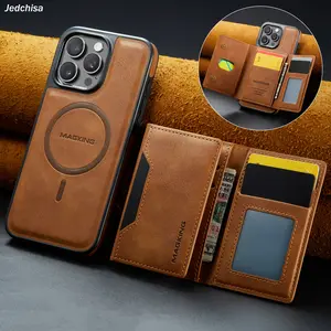 Phone Case - Magnetic Wallet Cover for Iphone 17, 16E, 16, 15, 14, 13, And 12 Pro Max Plus Featuring a Card Holder, Removable Wireless Charging Faux Leather Stand Case with 8 Card Compartments, And RFID Protection