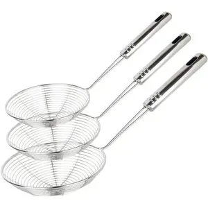 Spider Filter 3-Piece Set Asian Filter Ladle Stainless Steel Wire Scoop with Handle, Suitable for Kitchen Fried Food, Pasta, Spaghetti, Noodles-30.5cm, 32cm, 35cmRAIMENTRY