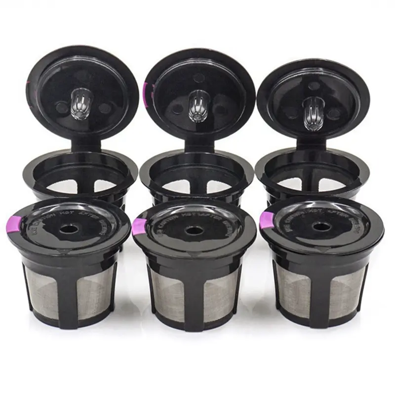6 Pack Reusable Coffee Pods with Plastic, Refillable Coffee Pods with 304 Mess