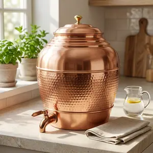 3-Gallon Pure Copper Water Dispenser with Tap | Handcrafted Ayurvedic Copper Water Tank for Healthy Drinking Water | Home & Kitchen Wellness Storage Container