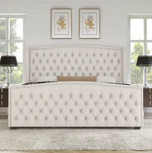 AMERLIFE Platform Bed Frame,Velvet Upholstered Bed with Deep Button Tufted & Nailhead Trim Wingback Headboard/Hardwood Slats Design/Durability&Sturdy/No Box Spring Needed/Queen/King/California King Size/Best Gift Ideas/Christmas Gifts
