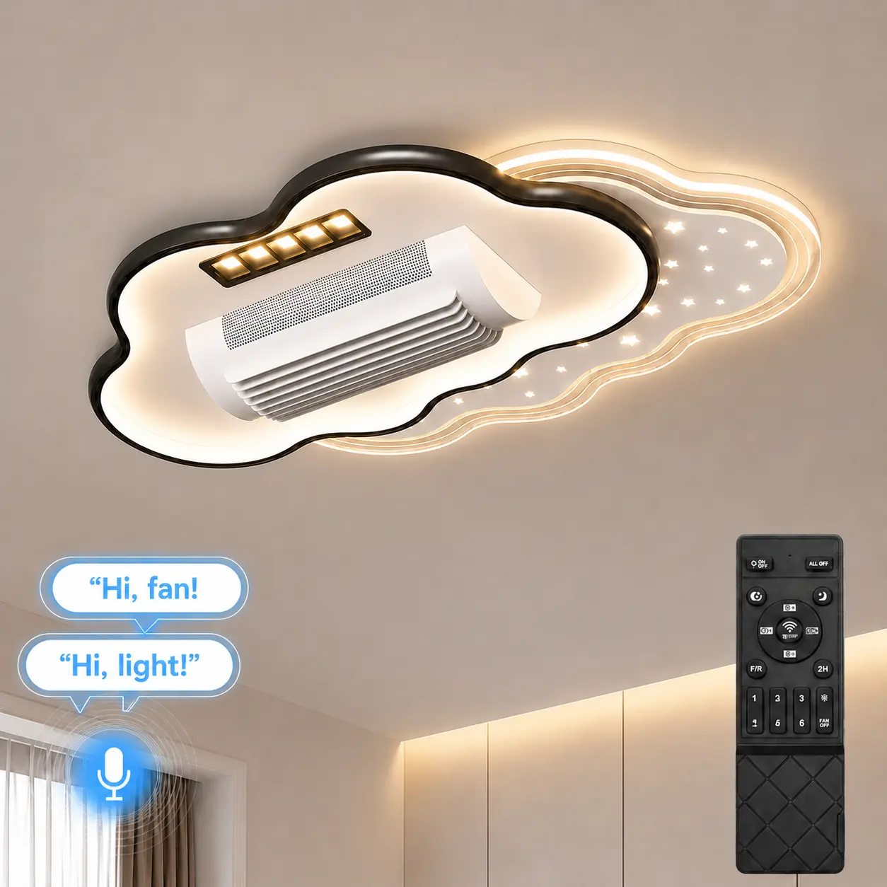 Smart Bladeless Ceiling Fan with Light, Full Spectrum Eye Friendly LED Fan Light, AI Voice Control, 3000K-6000K Dimmable Silent Fan Lamp for Indoor Home