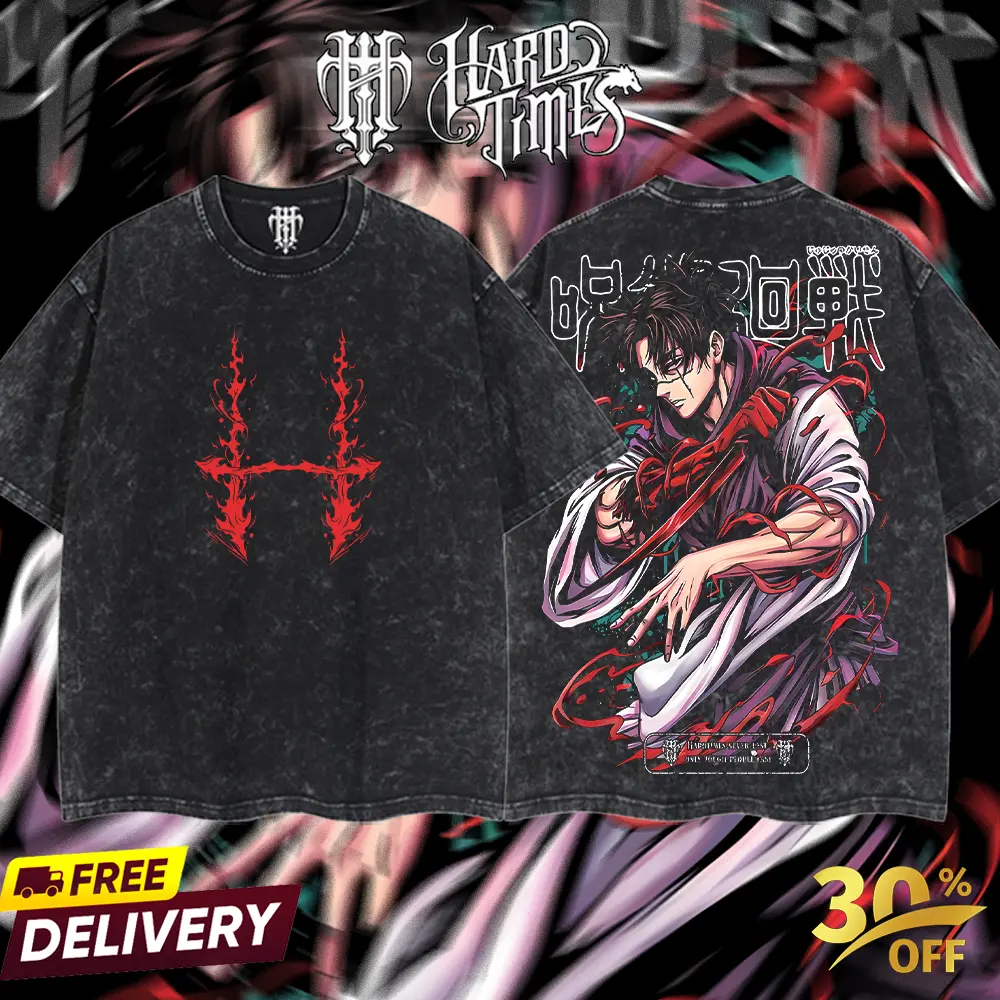 Men's Round Neck T-Shirt, Unisex Oversized Jujutsu Kaisen Choso 15.1 Season 3 2026 Retro Vintage Acid Washed Heavyweight Cotton Seamless Graphic Top, Street Style Casual Apparel, Anime Manga Merch, Fabric Gift for Anime Fans, Men's Clothes