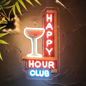 Happy Hour Neon Signs Dimmable Retro Led Happy Hour Club Neon Light for Bar Club Pub Party USB Powered Neon Light Sign Man Cave Gift