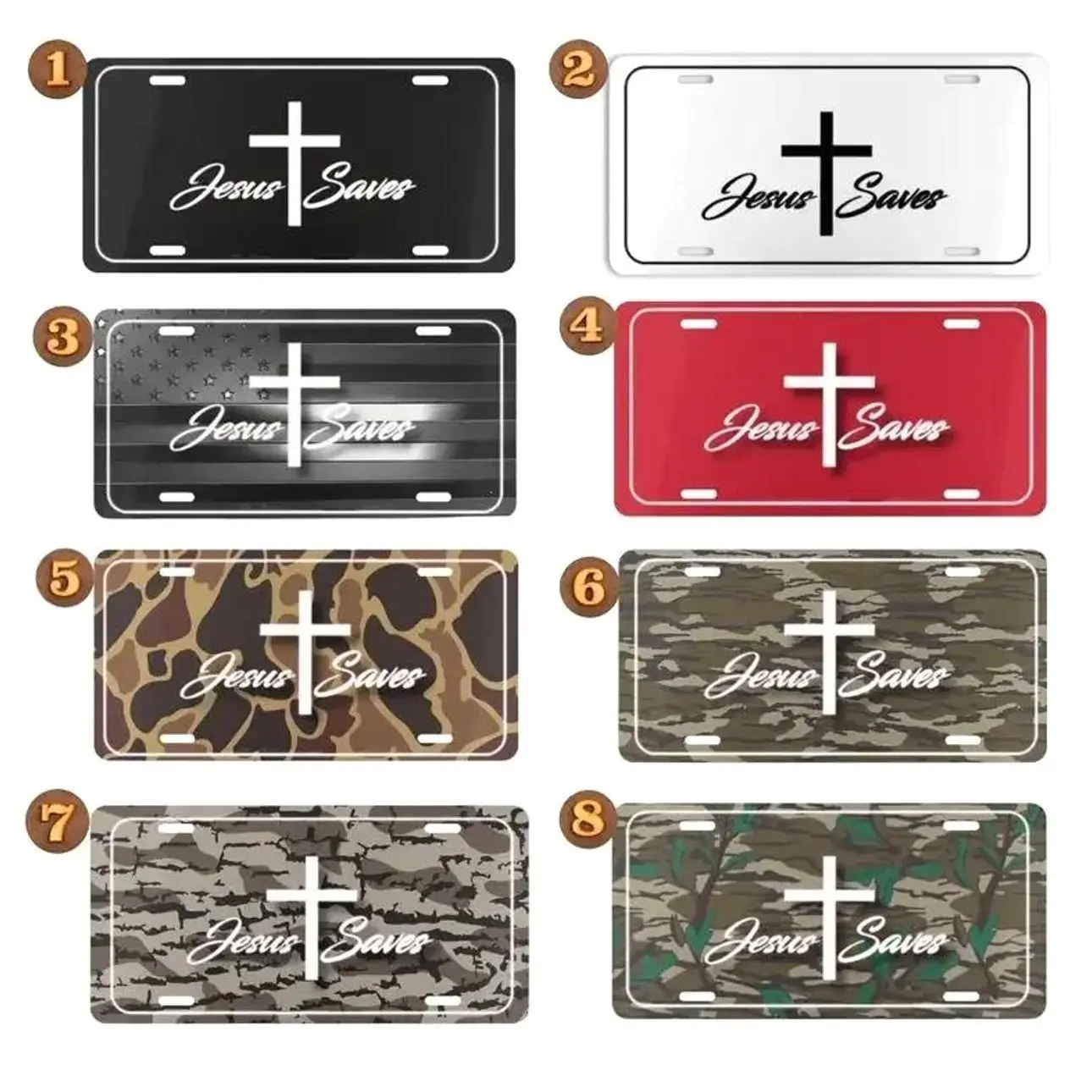 Jesus Saves Camo License Plate, 12" x 6" Aluminum Vanity Tag for US Vehicles, best gift, Old School Bottomland Camo, Duck Camo, Woodland Camo Vanity Plate