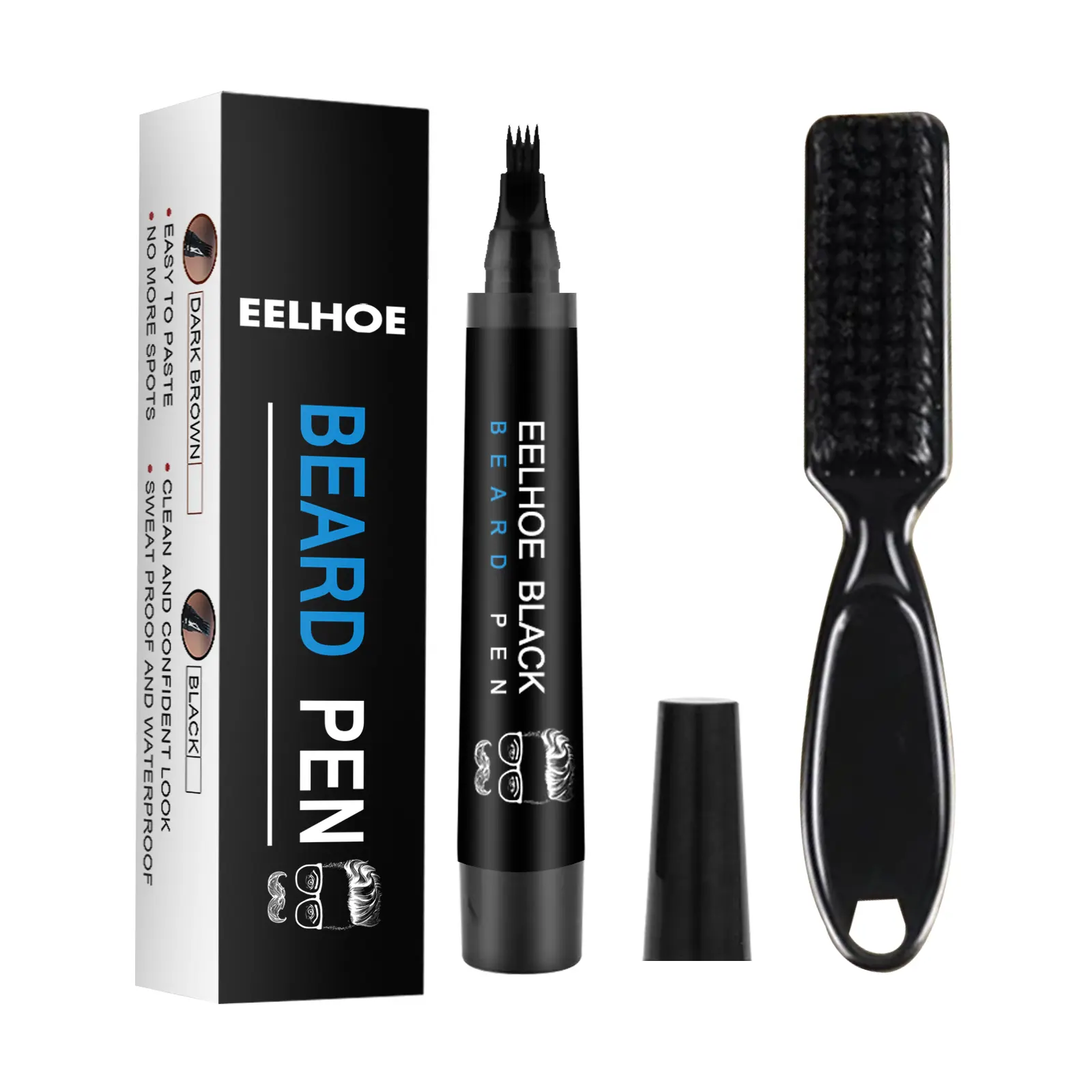 Beard Filler Kit for Men Waterproof Pencil, Pen, and Brush for Moustache & Eyebrows