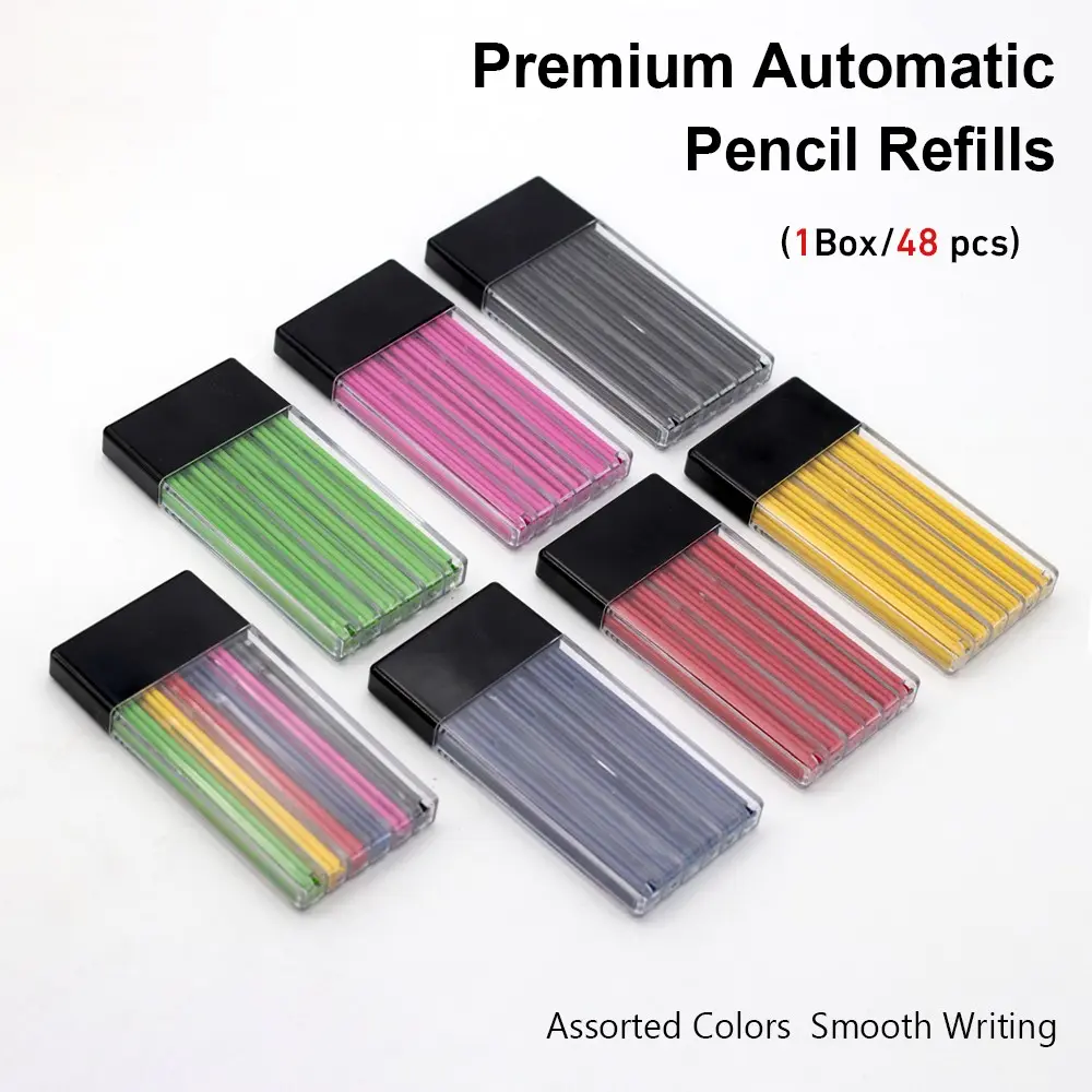 1 box/48 2.0mm automatic pencil leads, black/red/green/blue/pink/yellow/colored HB durable pencil leads, very suitable for use as stationery tool accessories, Office Stationery Supplies, Writing Tools, in painting and writing school offices