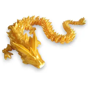 PowerTRC 3D Printed Dragon (Gold Color) - Flexible Fidget 3D Printed Crystal Dragon Toy, Gift Bag Filler, Desk Decoration, Party Favor, Easter Basket Stuffers (12 Inch Dragon)
