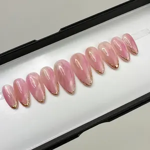 Blush Bloom, Pink Marble and Gold Detail at Tipping Press On Nail | Press On Nails | Any Shape | Fake Nails | False Nails | Glue On Nails