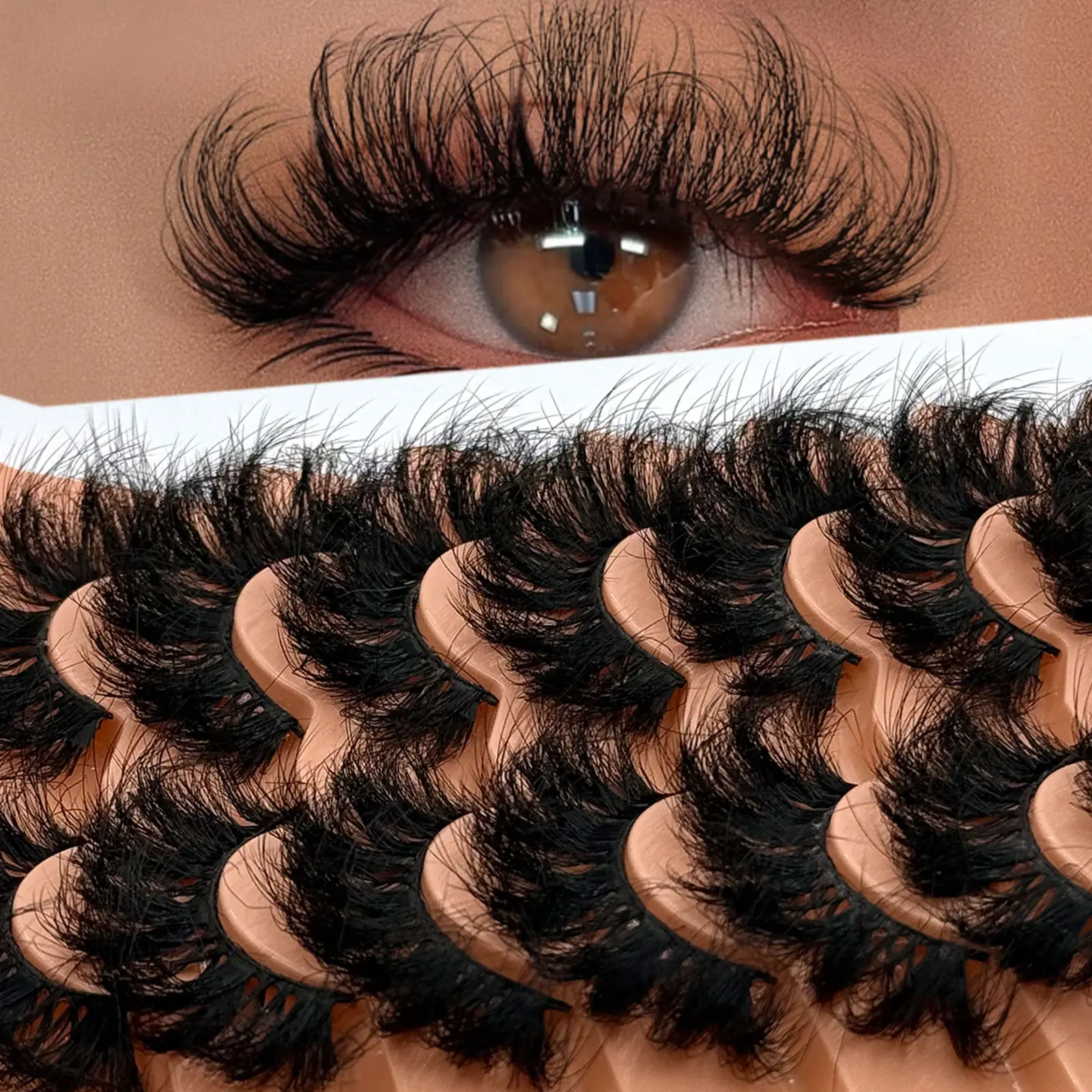 7 Pairs D Curl Feline Lash Look Luxurious Fluffy Volume Dramatic Messy Faux Mink Cosmetic False Lashes Reusable, Soft, Comfortable Strip Lashes, Lashes, Eyelashes, Fake Lashes, Volume Cluster Lashes, Lashes Set