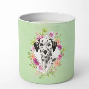 Carolines Treasures  10 oz Dalmatian Green Flowers Decorative Soy Candle