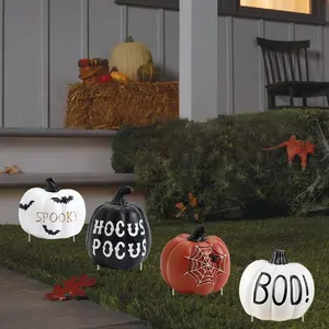 4pcs Pumpkin Garden Decor Signs Set, Four Styles Outdoor Halloween Decoration, Fall Yard Ornaments with 8 Stakes, Thanksgiving Props, Home Decor Ornaments