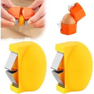2 PCS Egg Shell Opener, 2026 Upgrade Stainless Steel Egg Cracker Tool, Egg Cracking Tool, Multifunctional Egg Shell Opener for Raw & Hard-Boiled Eggs, Handheld Kitchen Gadget for Easy Peeling & Separating (2PCS Orange)