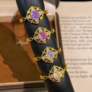 Minimally octagonal millennium rose cut rose red diamond hollow petal ring, fashionable light luxury color, precious opening women's ring