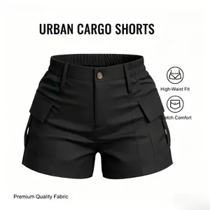 2026 New European and American Casual Women's High-Waist Button Street Pocket Cargo Shorts