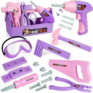 Kids Tool Set with Toy Drill, Toy Tool Box, Construction Tools, Pretend Play Toddler Girl Toys Gifts for Kids Aged 3 4 5 6 7